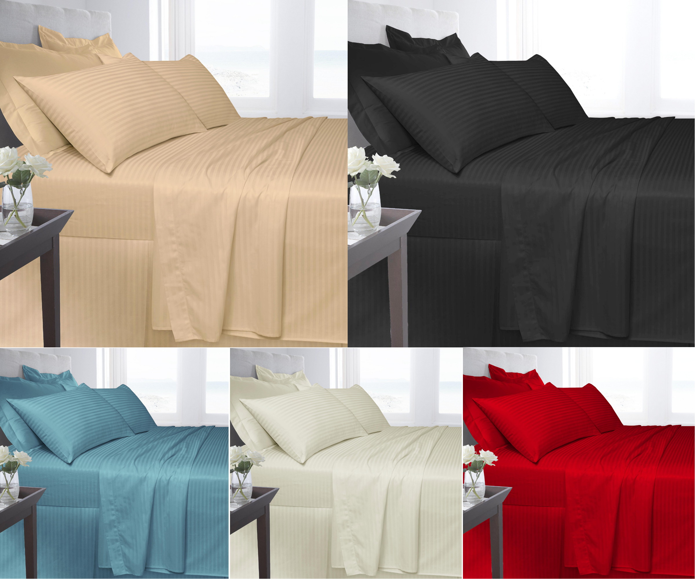 Details about   Multi Colors Egyptian Cotton 1000 TC Fitted Sheet+2 Pillow Case Striped US Queen 