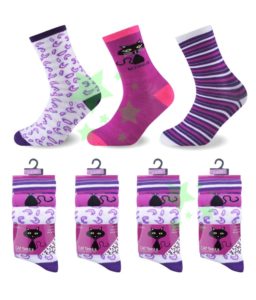 linenstar socks black-cat-white-purple