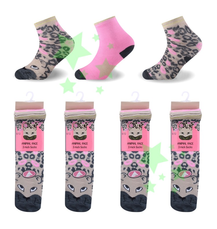 Girls Kids Animal Face Fashion Socks 912 Size 12 Pairs LinenStar