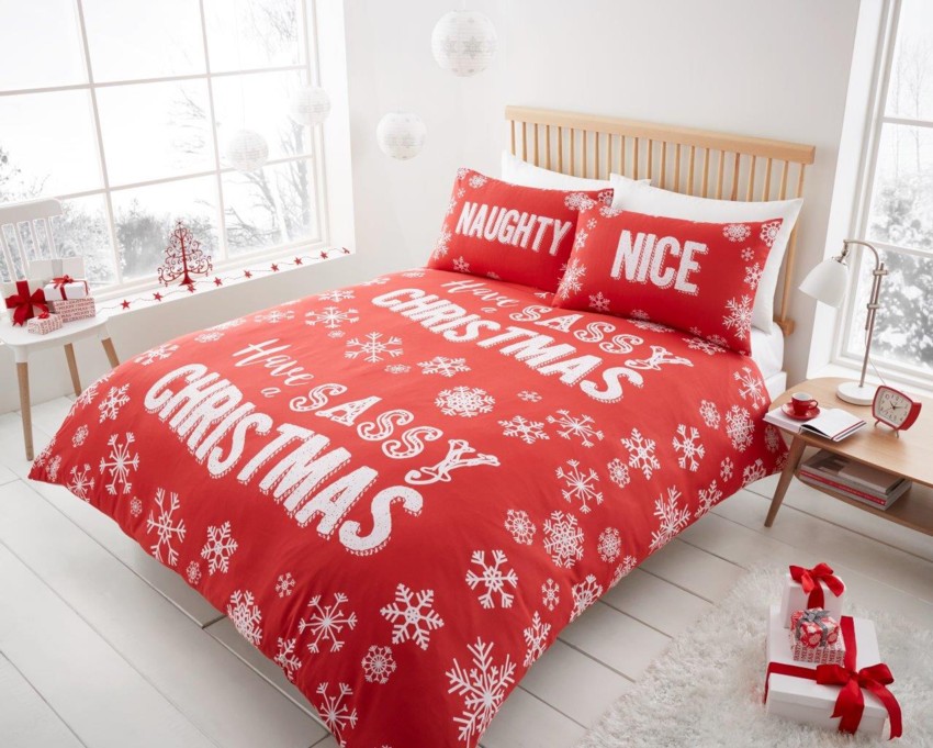 Christmas Slogan Modern Printed Naughty Nice Sassy Duvet Quilt