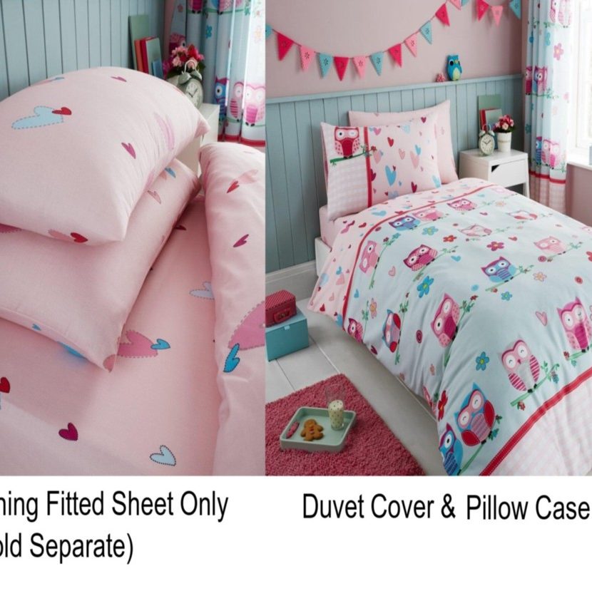 Catherine Lansfield Owls Childrens Pink Purple Kids Bedding Duvet Quilt Cover 