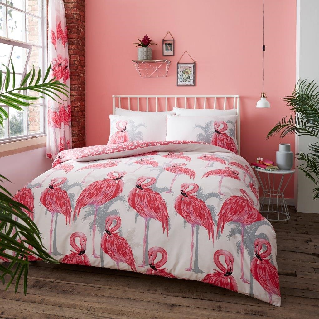 Flamingo Pink Wildlife 4 Pcs Duvet Cover And Fitted Sheet