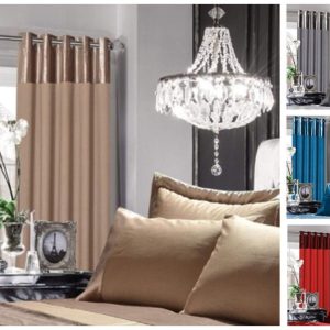 Gran Reno Faux Silk With Velvet Panel Curtains Pair Eyelet Ring Top
