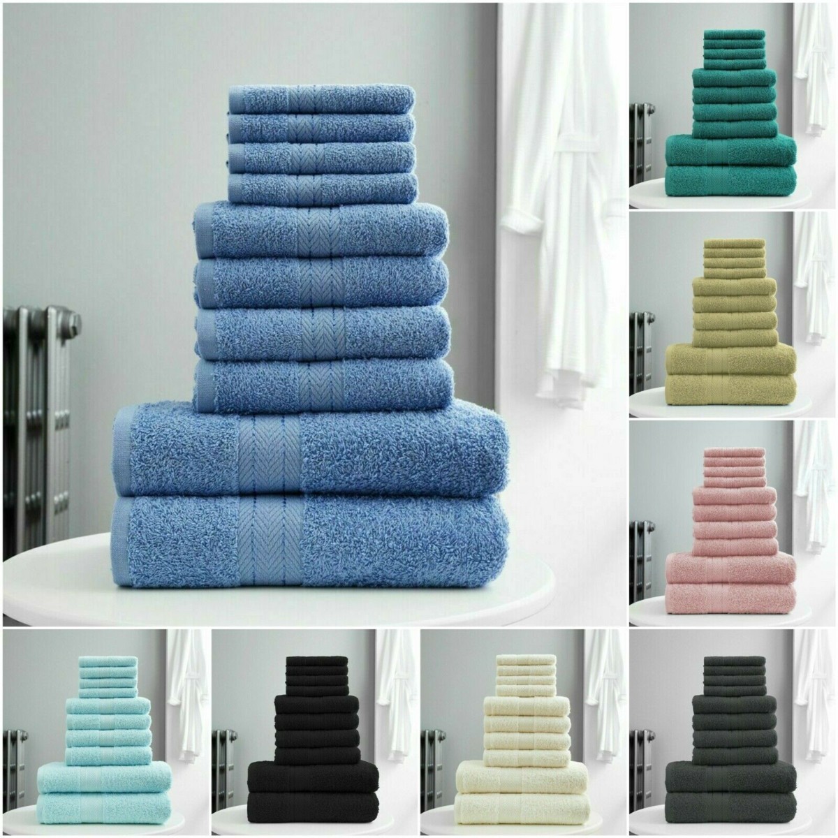 Egyptian Cotton 10 PCs Towel Bale Set Satin Stripe Face Hand Bath Towel Set