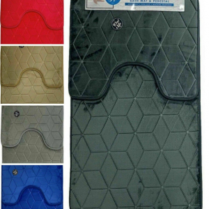 Cube Blocks 2 Piece Memory Foam Bath Mat Pedestal Set Non Slip Bathroom