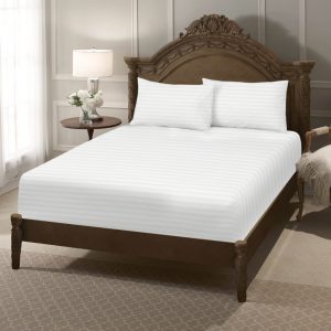 Egyptian Cotton 400 Thread Deep Fitted Bed Sheet Satin Stripe Bed Linen