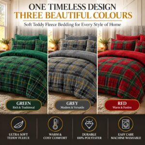 Teddy Tartan Fleece Duvet Cover Set Soft Warm Checked Winter Bedding