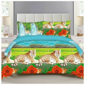 3D Tiger Duvet Cover Red Roses Floral Bedding Set Pillow Case