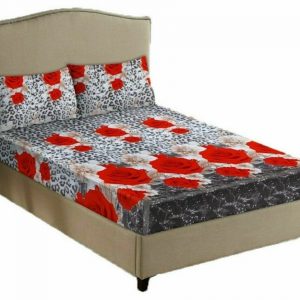 3D Leopard Red Roses Print Polar Fleece Fitted Sheet With Pillow Case