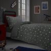 Cuddly Stars Grey Teddy Fleece Glow in Dark Duvet Cover Kids Soft Bedding Set - Image 2