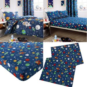 Space Duvet Cover Kids Cotton Rich Stars Bedding Set Or Sheet Set Or Curtain