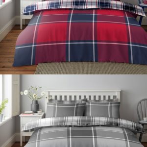 Wimborne Check Printed Duvet Cover Tartan Reversible Bedding Set