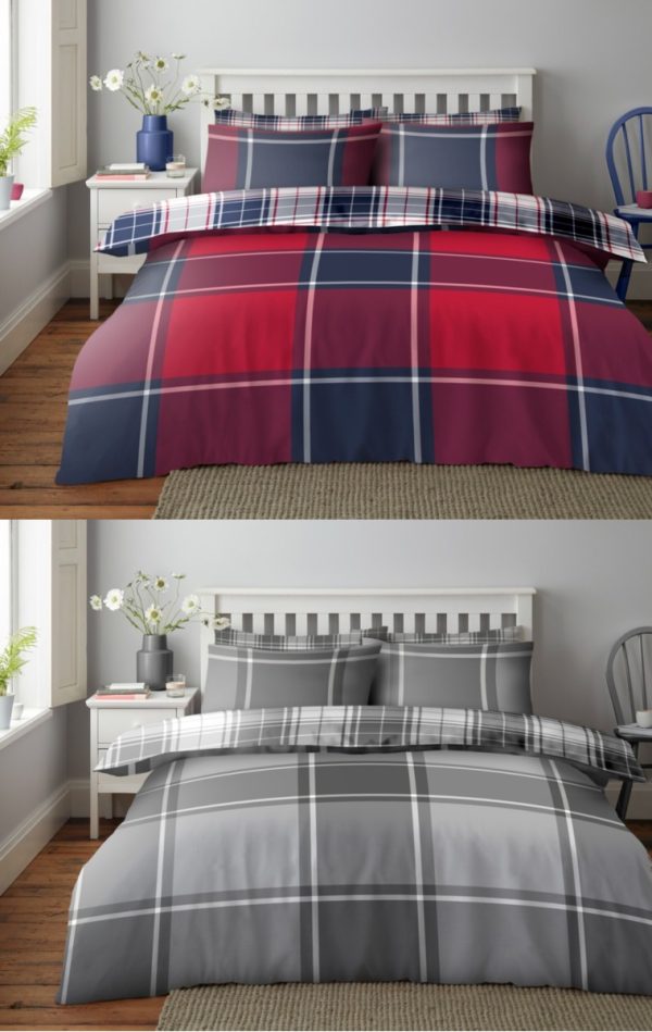 Wimborne Check Printed Duvet Cover Tartan Reversible Bedding Set