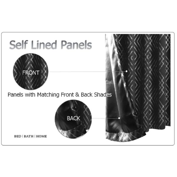 Geo Foil Blackout Eyelet Pair Curtains Metallic Thermal Ring Top 2 Panels - Image 8