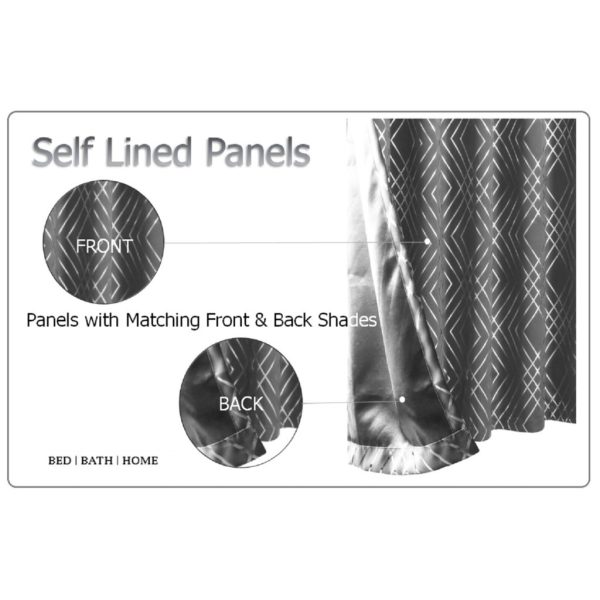 Geo Foil Blackout Eyelet Pair Curtains Metallic Thermal Ring Top 2 Panels - Image 3
