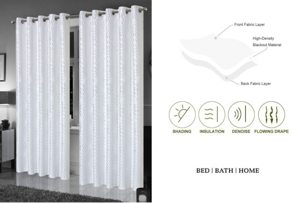 Geo Foil Blackout Eyelet Pair Curtains Metallic Thermal Ring Top 2 Panels - Image 5