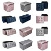 Crushed Velvet Diamante Ottoman Pouffe Foldable Storage Box Foot Stool Bench