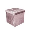 Crushed Velvet Diamante Ottoman Pouffe Foldable Storage Box Foot Stool Bench - Image 4