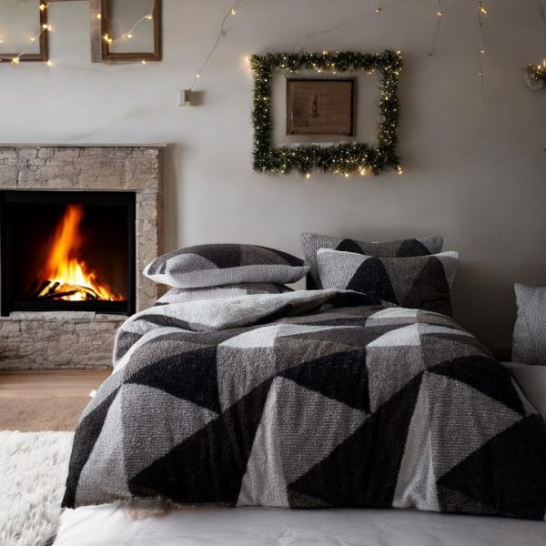 Teddy Geometric Charcoal Grey Duvet set