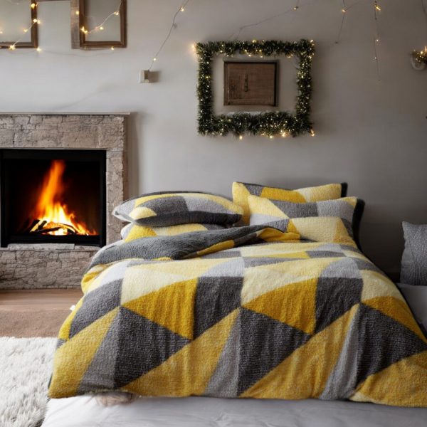 Teddy Geometric Ochre Grey Duvet set