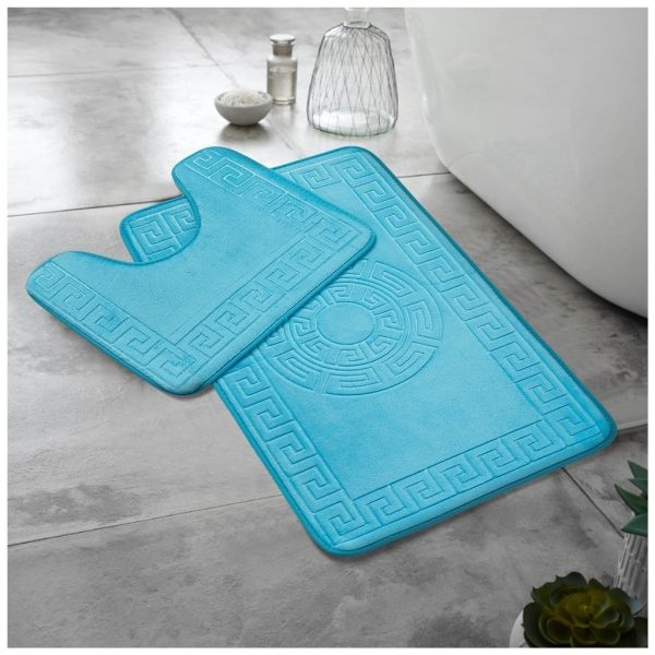 Greek Memory Foam Bath Mat & Pedestal Mat Set 2 Piece Embossed Non Slip Bathroom - Image 11