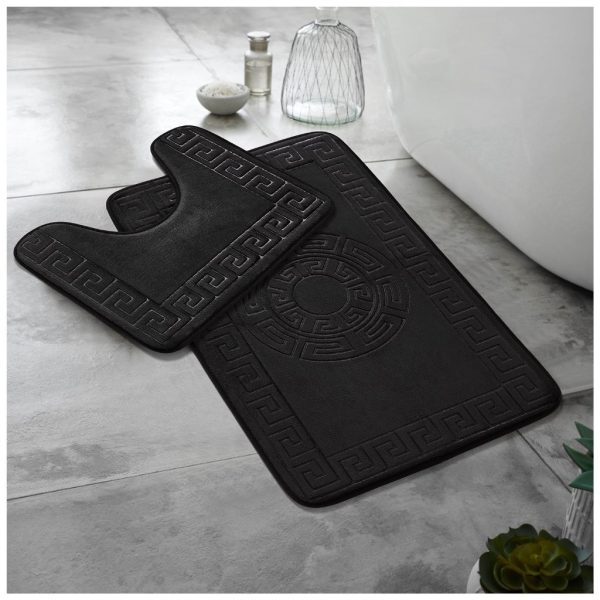 Greek Memory Foam Bath Mat & Pedestal Mat Set 2 Piece Embossed Non Slip Bathroom - Image 10