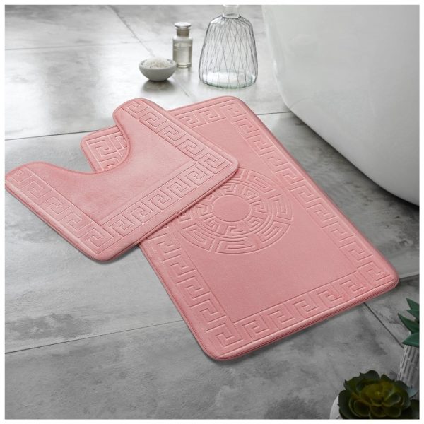 Greek Memory Foam Bath Mat & Pedestal Mat Set 2 Piece Embossed Non Slip Bathroom - Image 9