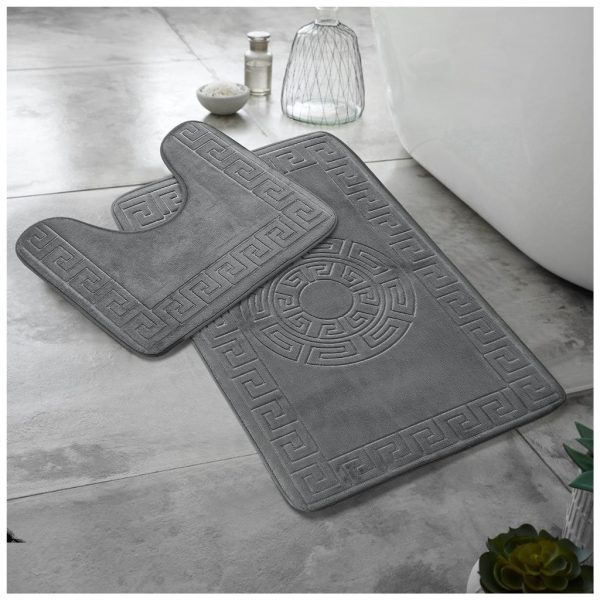 Greek Memory Foam Bath Mat & Pedestal Mat Set 2 Piece Embossed Non Slip Bathroom - Image 8