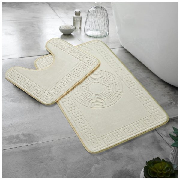 Greek Memory Foam Bath Mat & Pedestal Mat Set 2 Piece Embossed Non Slip Bathroom - Image 7