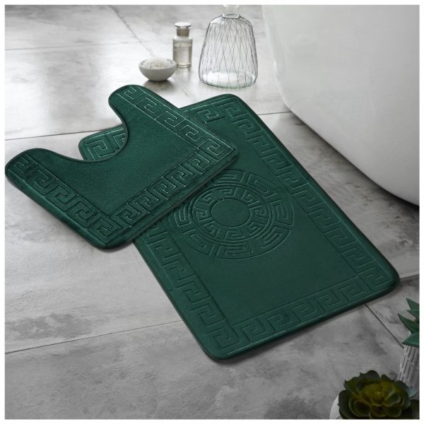 Greek Memory Foam Bath Mat & Pedestal Mat Set 2 Piece Embossed Non Slip Bathroom - Image 6