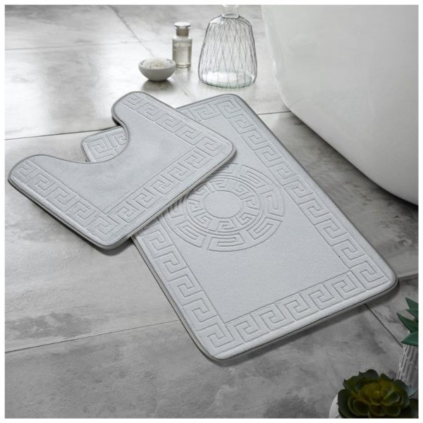 Greek Memory Foam Bath Mat & Pedestal Mat Set 2 Piece Embossed Non Slip Bathroom - Image 5