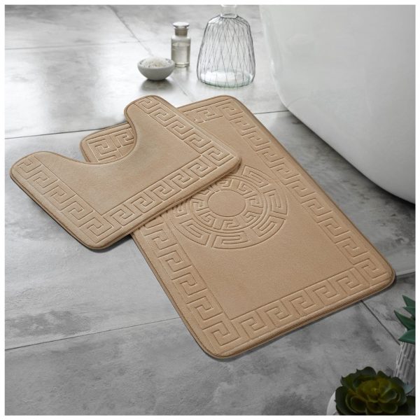 Greek Memory Foam Bath Mat & Pedestal Mat Set 2 Piece Embossed Non Slip Bathroom - Image 4