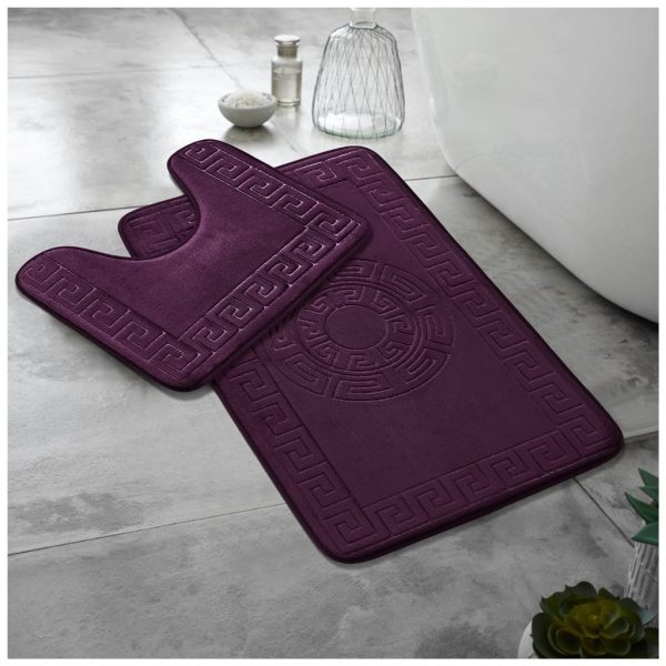 Greek Memory Foam Bath Mat & Pedestal Mat Set 2 Piece Embossed Non Slip Bathroom - Image 3