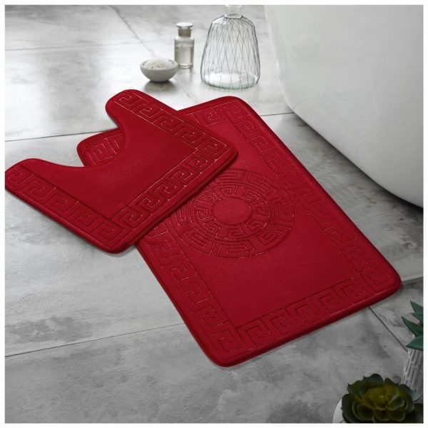 Greek Memory Foam Bath Mat & Pedestal Mat Set 2 Piece Embossed Non Slip Bathroom - Image 2