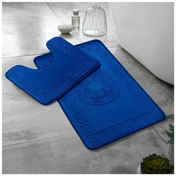 Greek Memory Foam Bath Mat & Pedestal Mat Set 2 Piece Embossed Non Slip Bathroom - Image 13