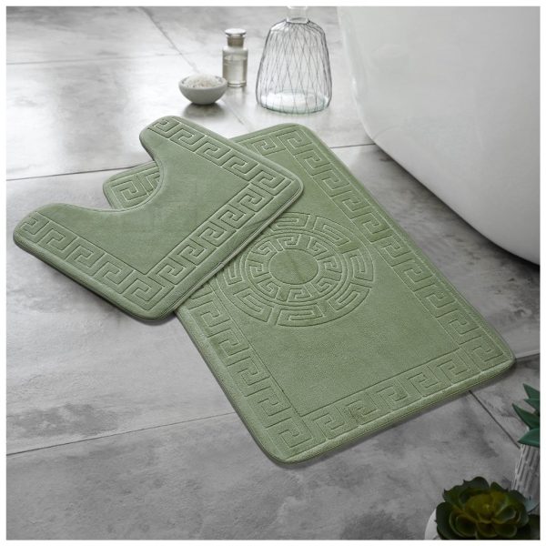 Greek Memory Foam Bath Mat & Pedestal Mat Set 2 Piece Embossed Non Slip Bathroom - Image 12