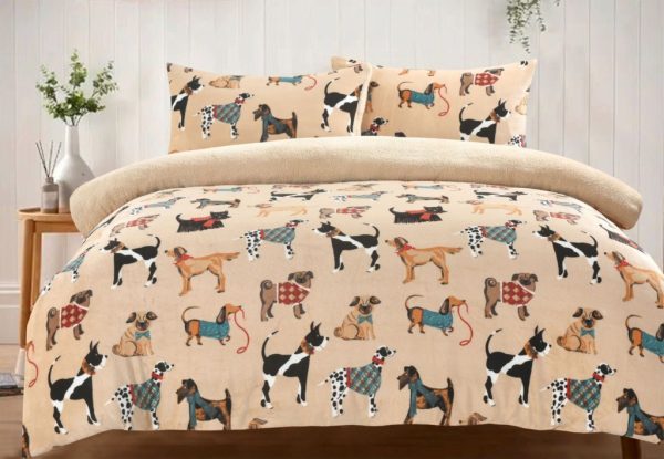 Dogs Multi Teddy Fleece Duvet Cover Christmas Bedding Set Pillow case