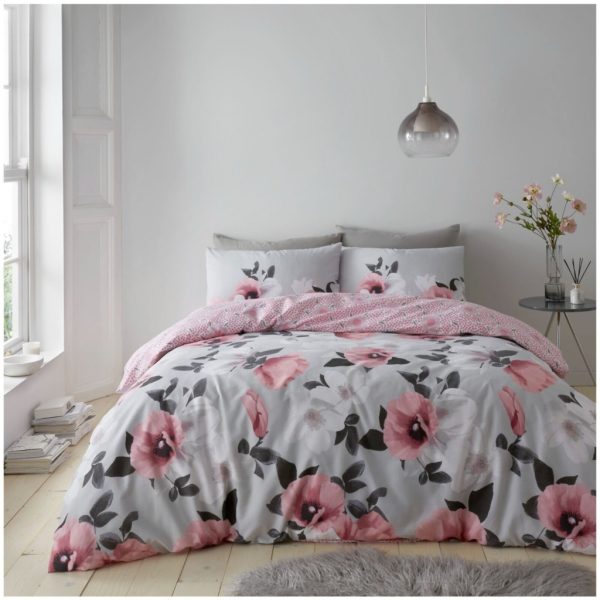 3D Digital Poppy Blush Pink Duvet Cover Bedding Set With Pillow Case
