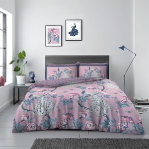 Alexia Duvet Cover Peacock Pink Floral Bedding Set With Pillow Case