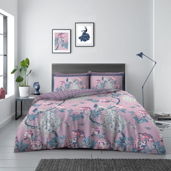 Alexia Duvet Cover Peacock Pink Floral Bedding Set With Pillow Case