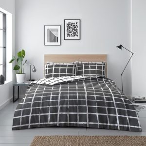 Blaine Check Duvet Cover Black Reversible Bedding Set With Pillow Case