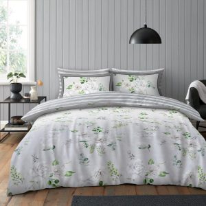 Evelina Duvet Cover Floral Grey Reversible Bedding Set With Pillow Case