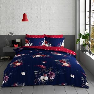 Eden Navy Duvet Cover Reversible Bedding Set With Pillow Case