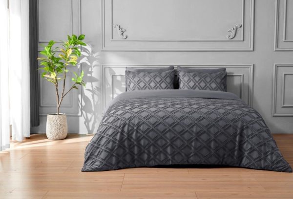 Edison Duvet Cover With Pillowcase Tufted Diamond Check Signature Microfibre Bedding Set - Image 2