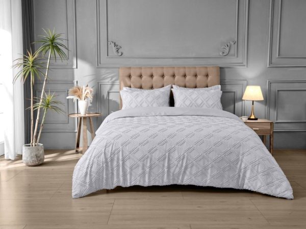 Edison Duvet Cover With Pillowcase Tufted Diamond Check Signature Microfibre Bedding Set - Image 3