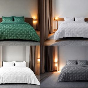 Edison Duvet Cover With Pillowcase Tufted Diamond Check Signature Microfibre Bedding Set