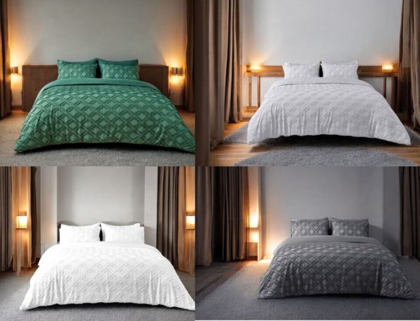 Edison Duvet Cover With Pillowcase Tufted Diamond Check Signature Microfibre Bedding Set