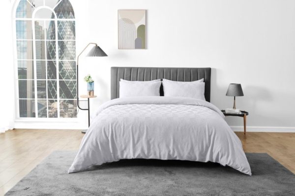 Ely Diamond Embossed Pattern Duvet Cover Signature Microfibre Bedding Set - Image 4