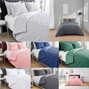 Ely Diamond Embossed Pattern Duvet Cover Signature Microfibre Bedding Set