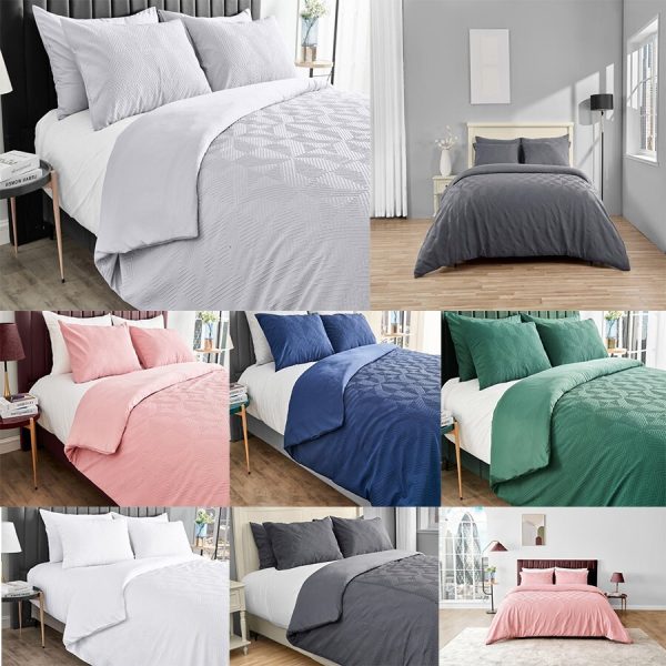 Ely Diamond Embossed Pattern Duvet Cover Signature Microfibre Bedding Set
